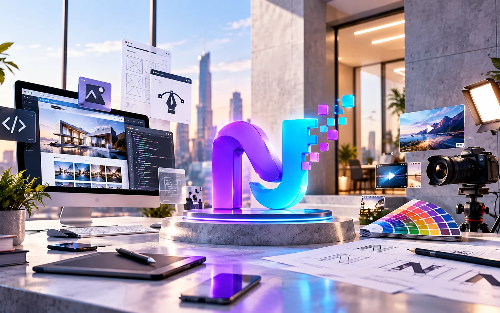 NumJumpTech brand identity concept — logo, colour system and typography